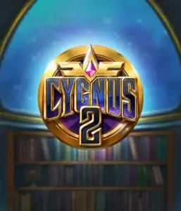 Discover the enchanting visuals of ELK Studios' Cygnus 2 Slot, showcasing a luxurious emblem with a vibrant purple and gold design. Set against a starlit background of a library, this image captures the theme of adventure and mystery. 