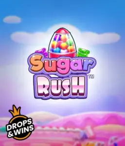 Enjoy the colorful world of Sugar Rush by Pragmatic Play, with a bright candy dispenser set against a fantastic candyland background. This graphic evokes the fun and excitement of the game, adorned with vivid candies and engaging typography. Perfect for candy lovers, delivering a delightful gaming experience. 